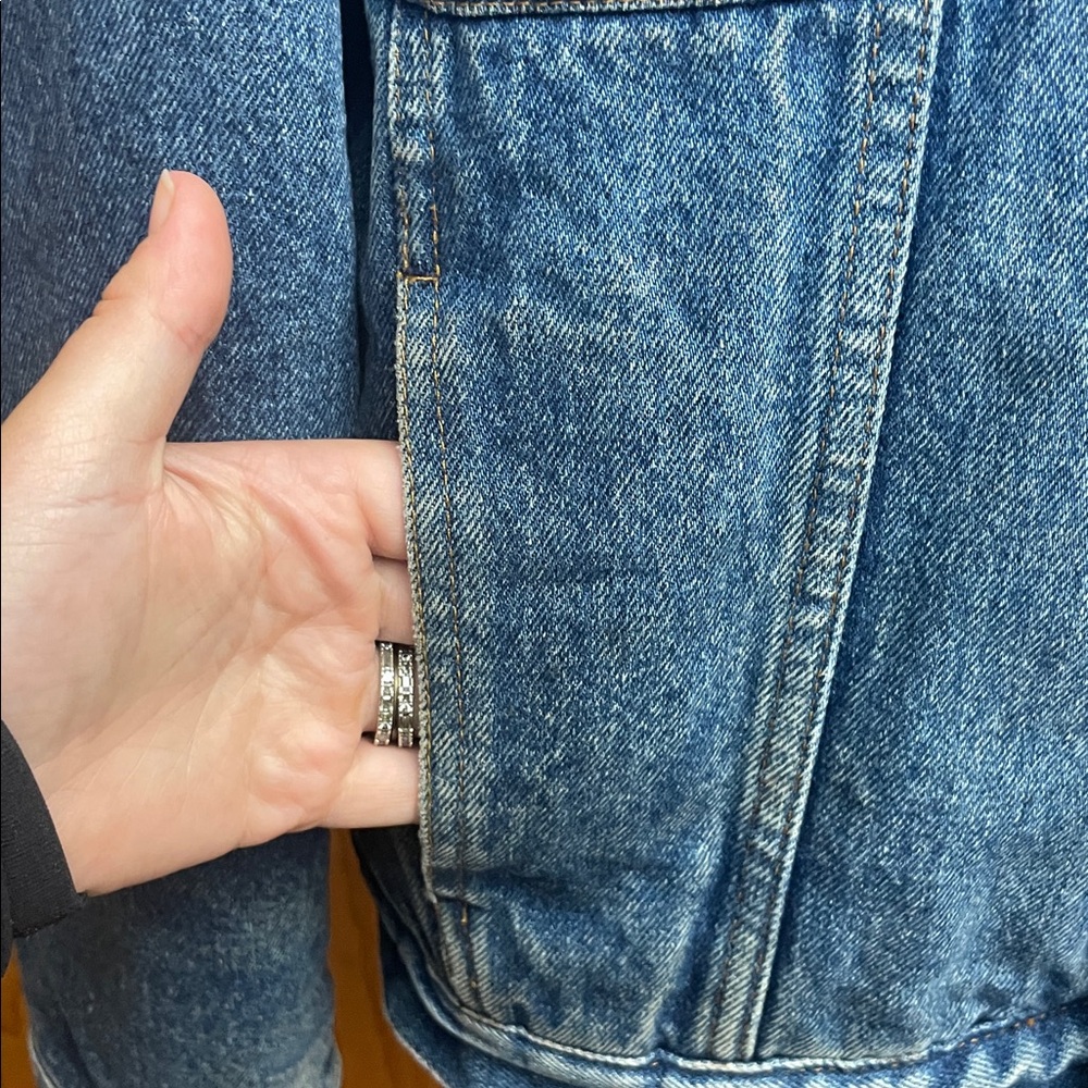 80s Gap Mens Large Sherpa Collar Lined Faded Denim Jean Jacket vintage coat - Picture 4 of 13